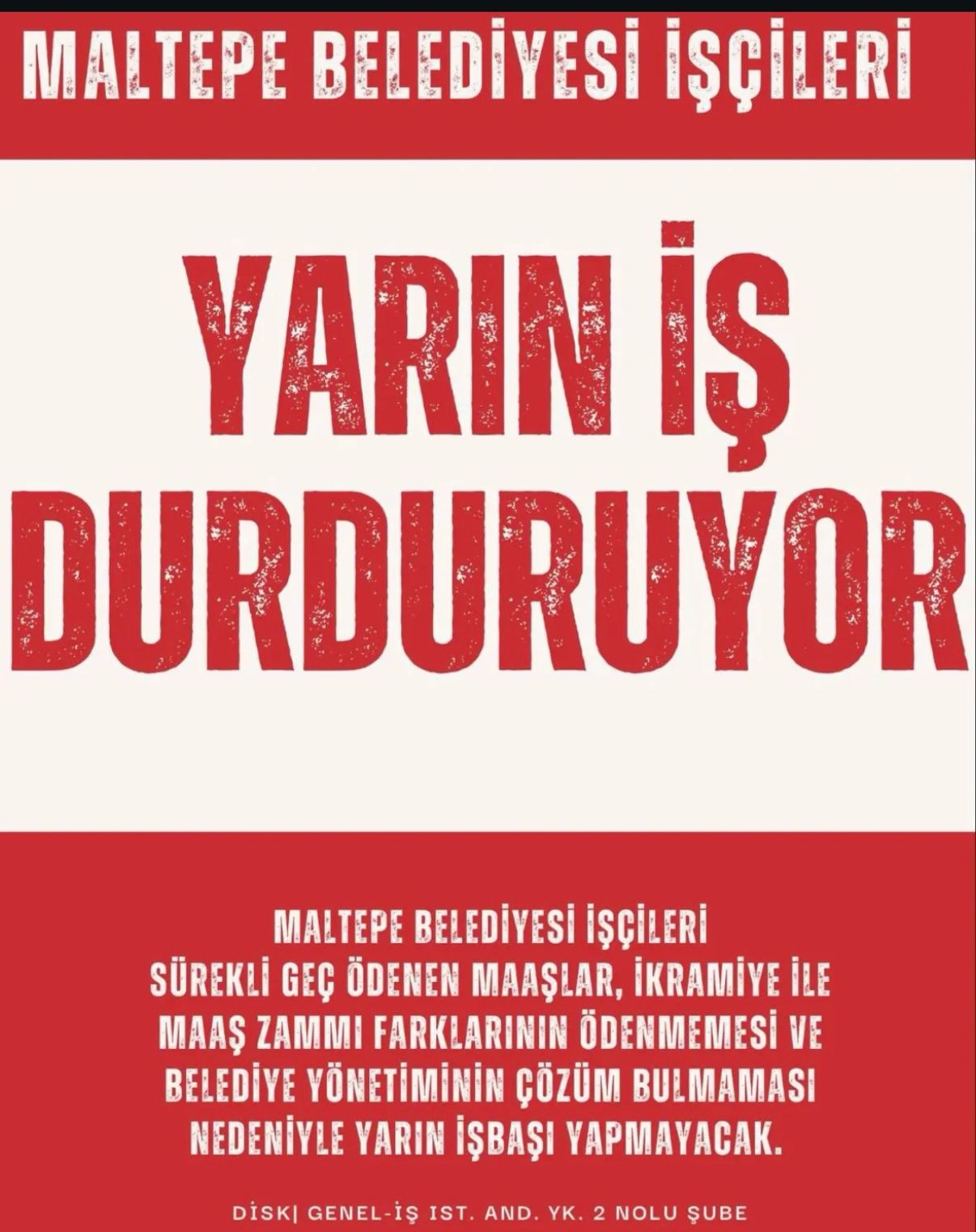 Maltepe Belediyesi işçilerinden iş bırakma çağrısı