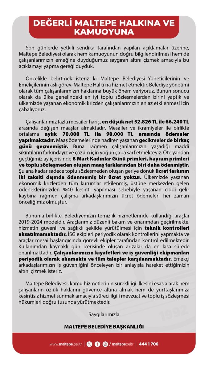 DEĞERLİ MALTEPE HALKINA VE KAMUOYUNA